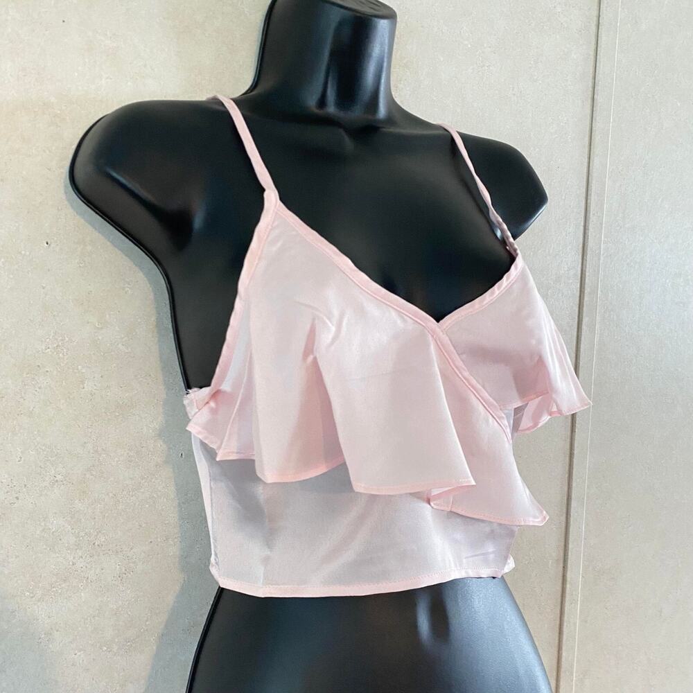 Rehab Ruffle Detail Adjustable Spaghetti Straps Top for Women, Pink, Medium